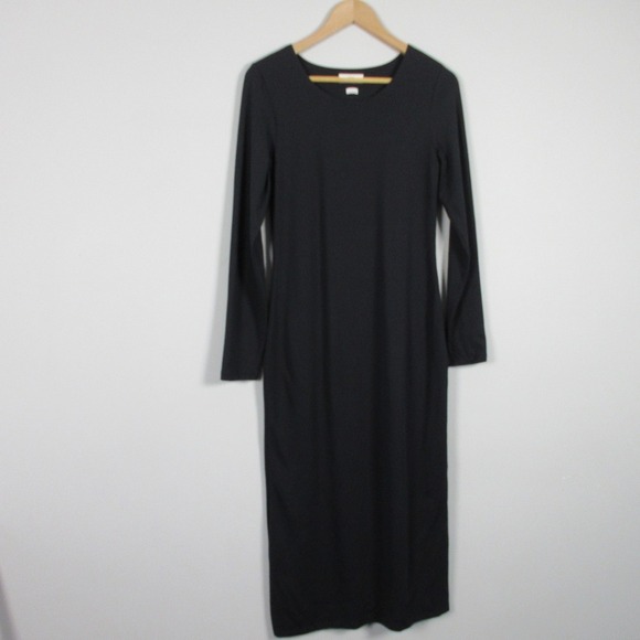 Babaton Contour Crew Long Sleeve Midi Dress L Black Bodycon Minimalist Maxi 538 - Picture 1 of 10